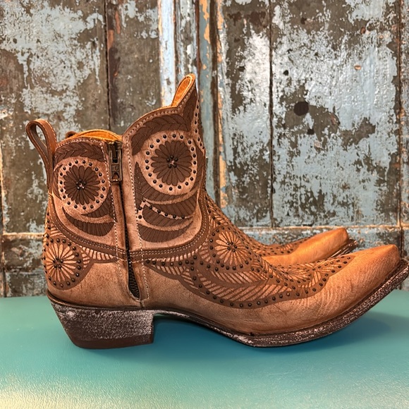Old Gringo Valentine Dion Brown Tan Floral Beaded Ankle Boots Western 8 - Picture 9 of 15